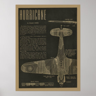 1938 Aviation Hurricane Airplane Design Art Print Poster