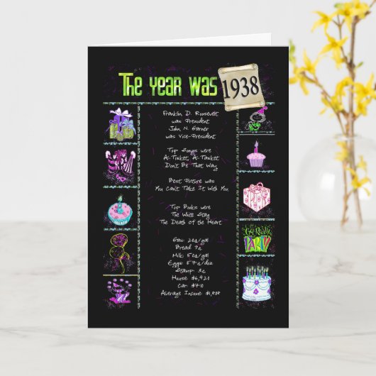 1938 Geburtstagspass Fakten Karte (Gelbe Blume)