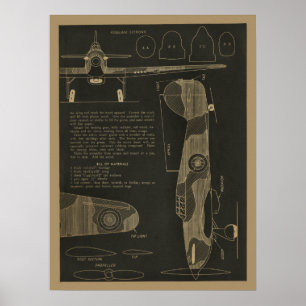 1938 Luftfahrt Hurrikan Flugzeug Design Kunst druc Poster