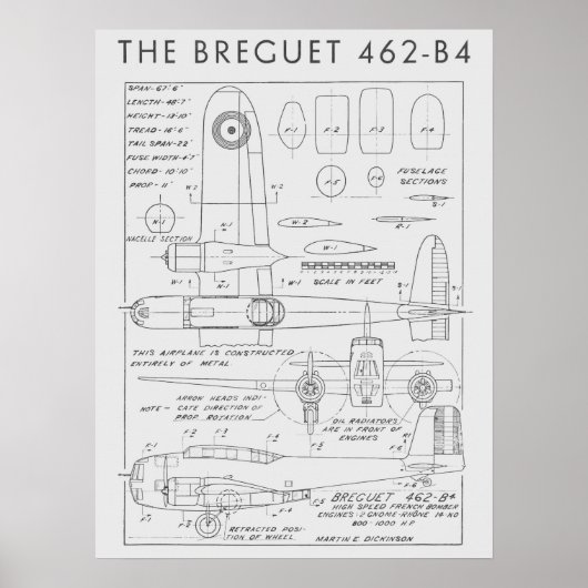 1938 Luftfahrzeug Breguet 462-B4 Art Print Poster (Vorne)