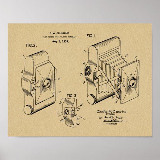 1939 Faltkamera Patent Art Zeichnend Druck Poster (Vorne)