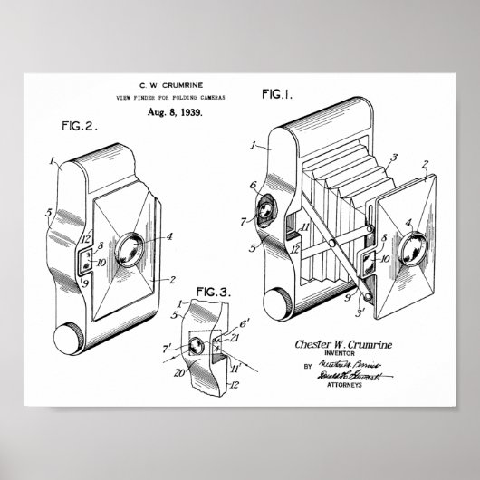 1939 Faltkamera Patent Art Zeichnend Druck Poster (Vorne)