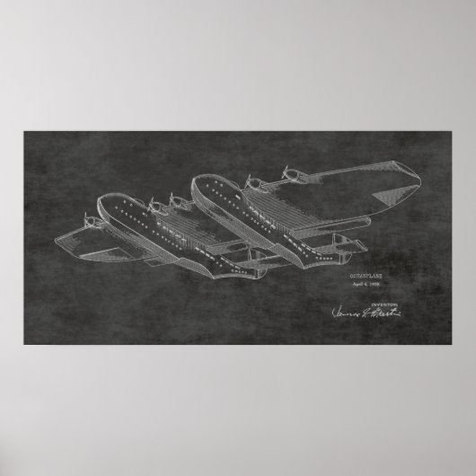 1939 Ocean Airplane Patent Art Drawing Print Poster (Vorne)