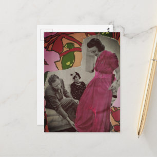 1939 Pinke Pyjama-Dame Mixed Media Collage Postkarte