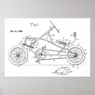 1939 Vintager Recumbent Fahrrad-Patent-Kunst-Druck Poster