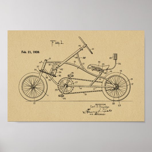 1939 Vintages Fahrraddesign Patent Art P Poster (Vorne)