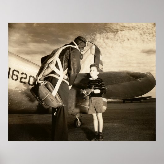 1940 amerikanischer Militärpilot und kleiner Junge Poster (Vorne)
