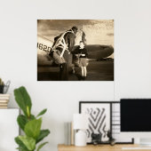 1940 amerikanischer Militärpilot und kleiner Junge Poster (Heimbüro)