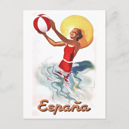 1940 Spanien Beach Travel Poster Postkarte (Vorderseite)