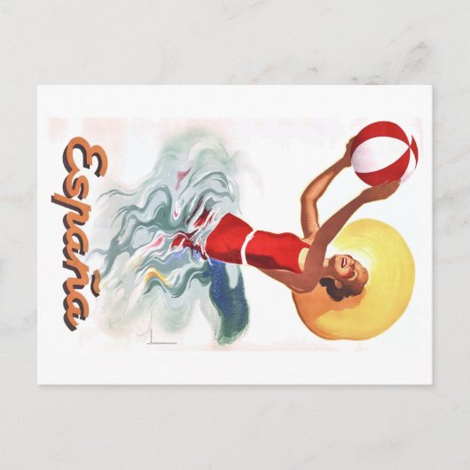 1940 Spanien Beach Travel Poster Postkarte (Vorderseite)