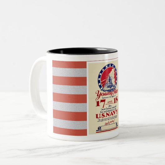 1940 US NAVY REKRUTIMENT POSTER ZWEIFARBIGE TASSE (Vorderseite Links)