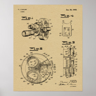 1940 Vintage Kamera Patent Art Zeichnend Print Poster