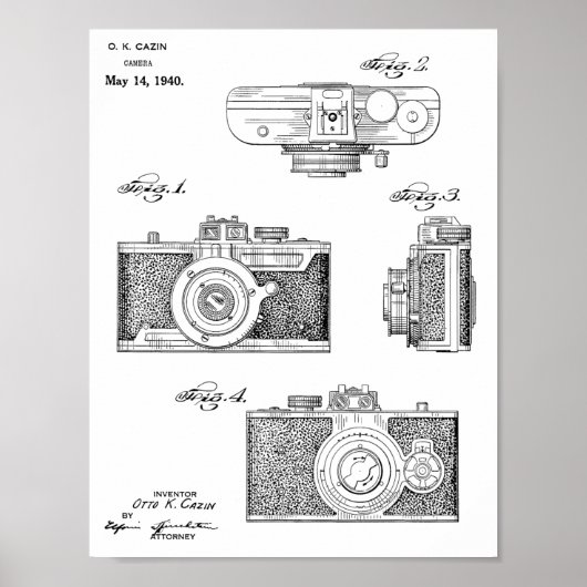 1940 Vintage Kamera Patent Art Zeichnend Print Poster (Vorne)