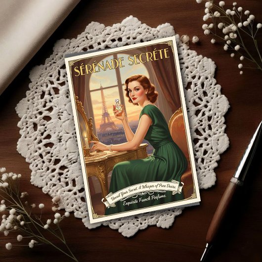 1940 Vintage Sérénade Secrète Parfümwerbung Postkarte