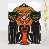 1940 Vintages Halloween-Schwarze Katzen Karte (Gelbe Blume)