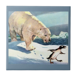 1940er Eisbär und Pinguin Fliese