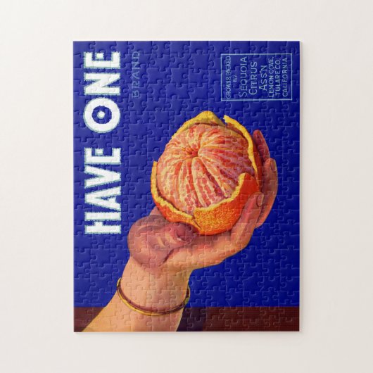 1940er haben ein orangefarbenes Katzenetikett Puzzle (Vertikal)