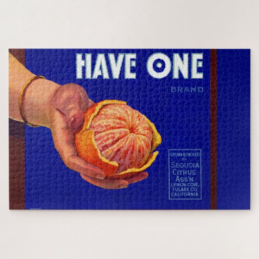 1940er haben ein orangefarbenes Katzenetikett Puzzle (Horizontal)