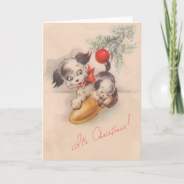 1940er Jahre Vintag ihre Weihnachtswelpen Feiertagskarte