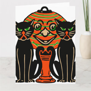 1940er Retro-Halloween-Schwarze Katzen Karte