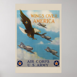 1940er Wings Over America WW2 US Army Air Corps Poster