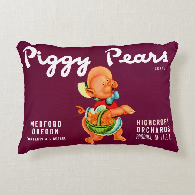 1940s Piggy Pears fruit crate label print Dekokissen (Vorderseite)