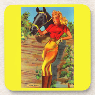 1940s pin-up gal and horse untersetzer