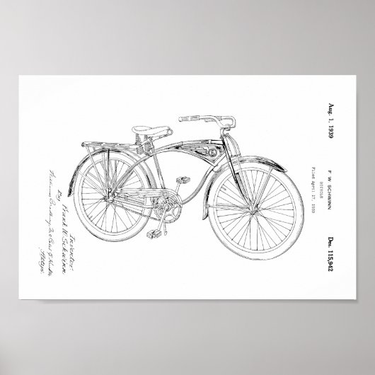 1942 Vintag Schwinn Bicycle Patent Art Print Poster (Vorne)