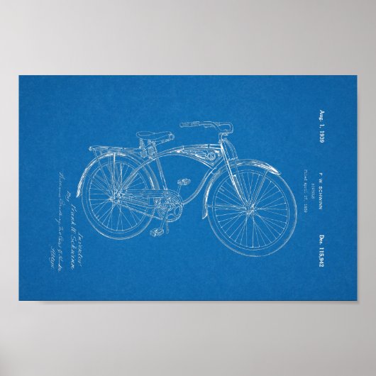 1942 Vintag Schwinn Bicycle Patent Blueprint Art Poster (Vorne)