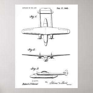 1942 Vintage Flugzeug Patent Zeichnung Kunst Druck Poster