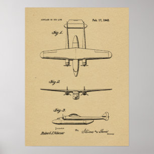 1942 Vintage Flugzeug Patent Zeichnung Kunst Druck Poster