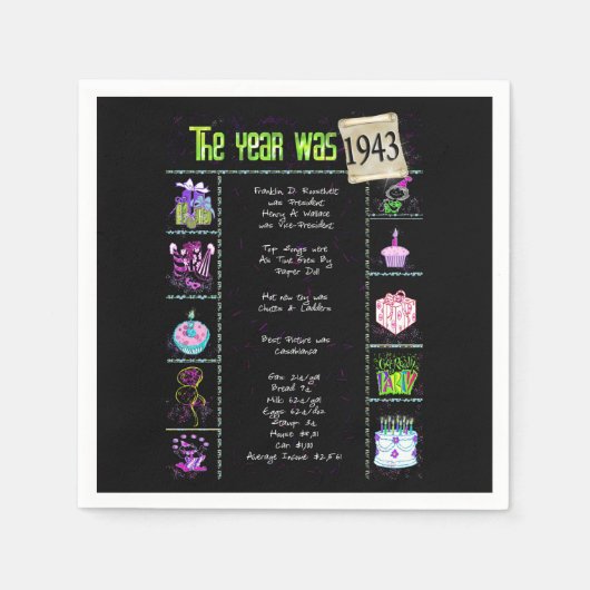1943 Geburtsjahr Trivia Napkins Serviette (Vorderseite)