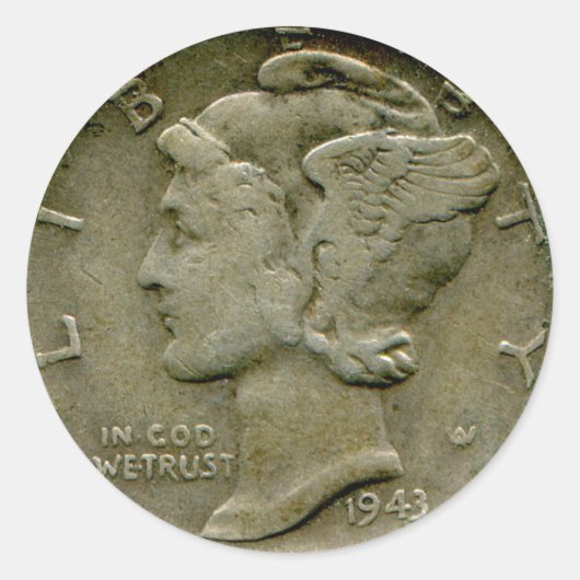 1943 US Mercury-Dime-Aufkleber Runder Aufkleber (Vorderseite)