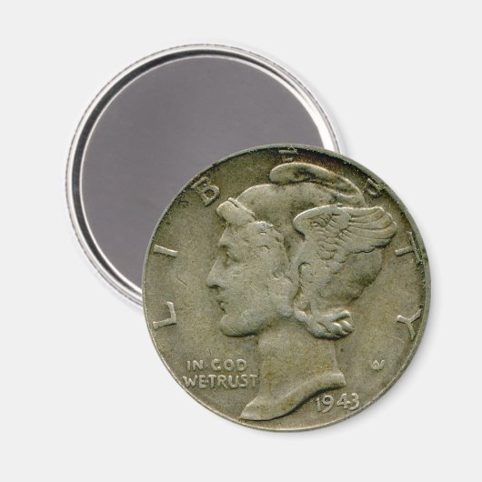 1943 US Mercury-Dime-Oversen-Magnet Magnet (Vorderseite/Rückseite)