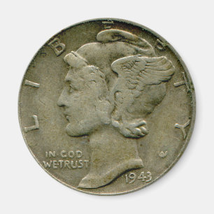 1943 US Mercury-Dime-Oversen-Magnet Magnet
