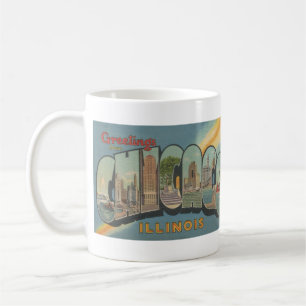 1944 Chicago-Postkarte mit großem Buchstaben Kaffeetasse