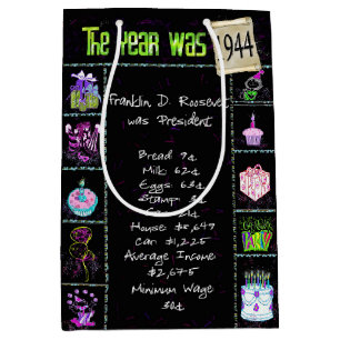 1944 Geburtstagtrivia auf Schwarz Mittlere Geschenktüte