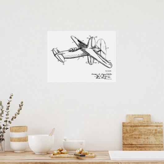 1944 Pusher Flugzeug Patent Art Zeichnend Print Poster (Küche)