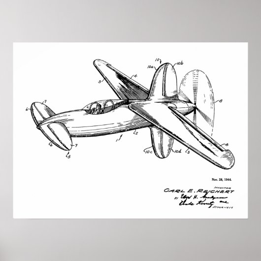 1944 Pusher Flugzeug Patent Art Zeichnend Print Poster (Vorne)