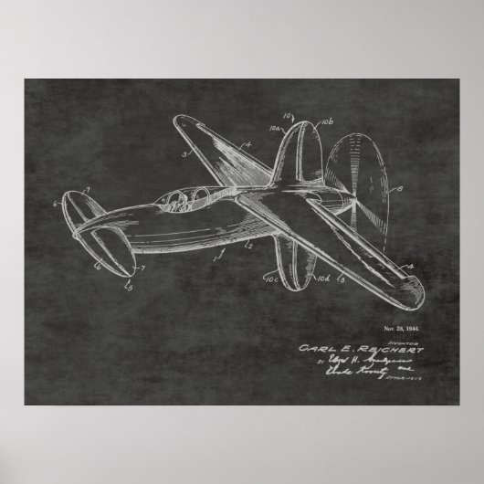 1944 Pusher Flugzeug Patent Art Zeichnend Print Poster (Vorne)