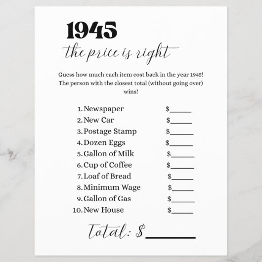 1945 Preis ist das richtige Spiel Flyer (Vorne)