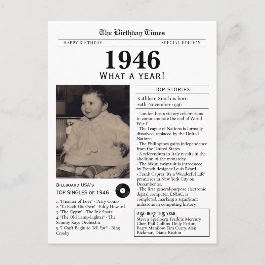 1946 Birthday Newspaper Postcard Postkarte (Vorderseite)