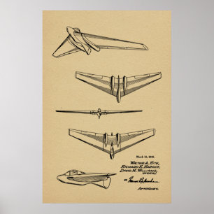 1946 Flugzeugtpatentzeichnung des Flying Wing Poster