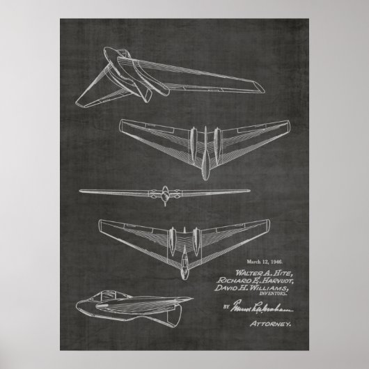 1946 Flying Wing Flugzeug Patent Art Zeichnend Pri Poster (Vorne)
