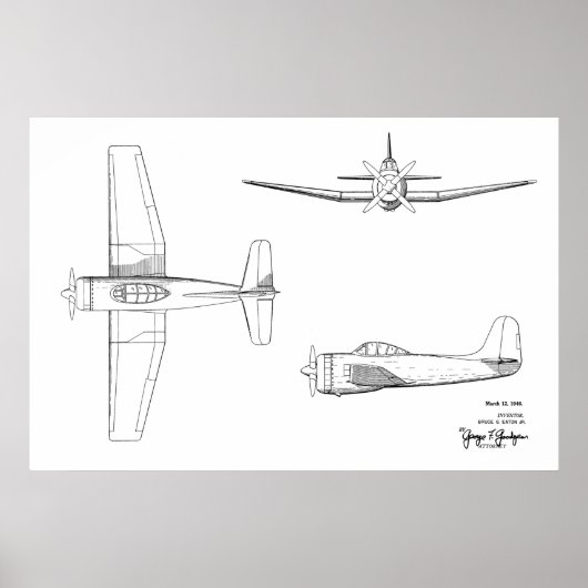 1946 Vintage Flugzeugpatentkunst Zeichnend Druck Poster (Vorne)