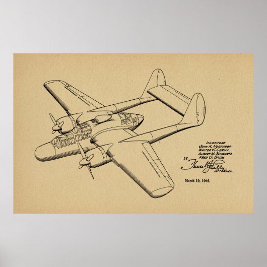 1946 Vintages Flugzeugpatent Zeichnend Kunstdruck Poster (Vorne)
