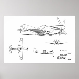 1946 WW2 Flugzeug Patent Kunst Zeichnung Druck Poster