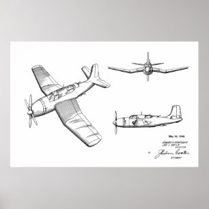 1946 WW2 Flugzeug Patent Kunst Zeichnung Druck Poster