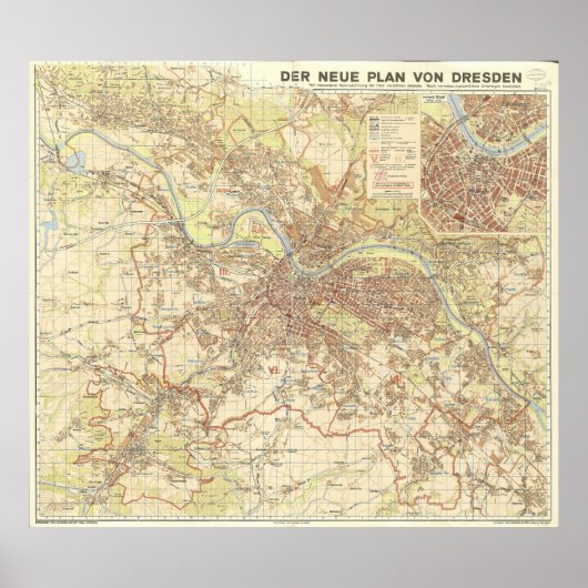 1947 Dresden City Map, German Urban Design Poster (Vorne)