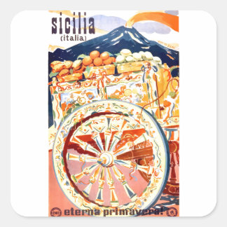 1947 Sizilien Italien Reiseplaner Ewiger Frühling Quadratischer Aufkleber
